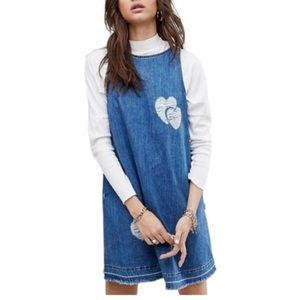 𝅺LOVE Moschino Distressed Pinny Denim Dress